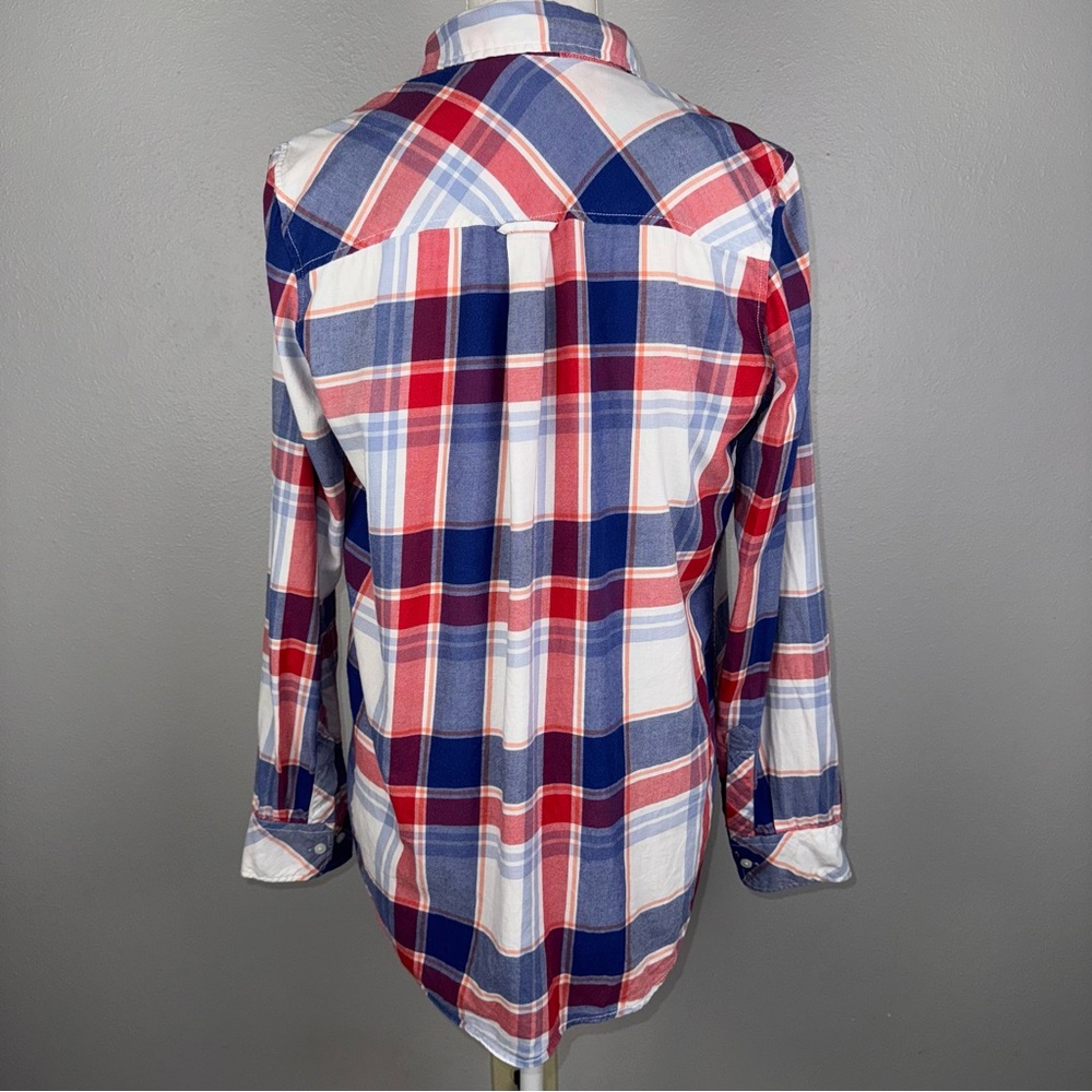 LOGG H&M Women’s Shirt 6 Red White Blue Plaid Button Up‎ Fall Casual Country USA - Picture 3 of 12